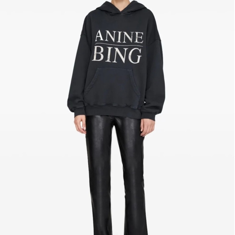 Anine Bing Charcoal Hoodie with White Logo